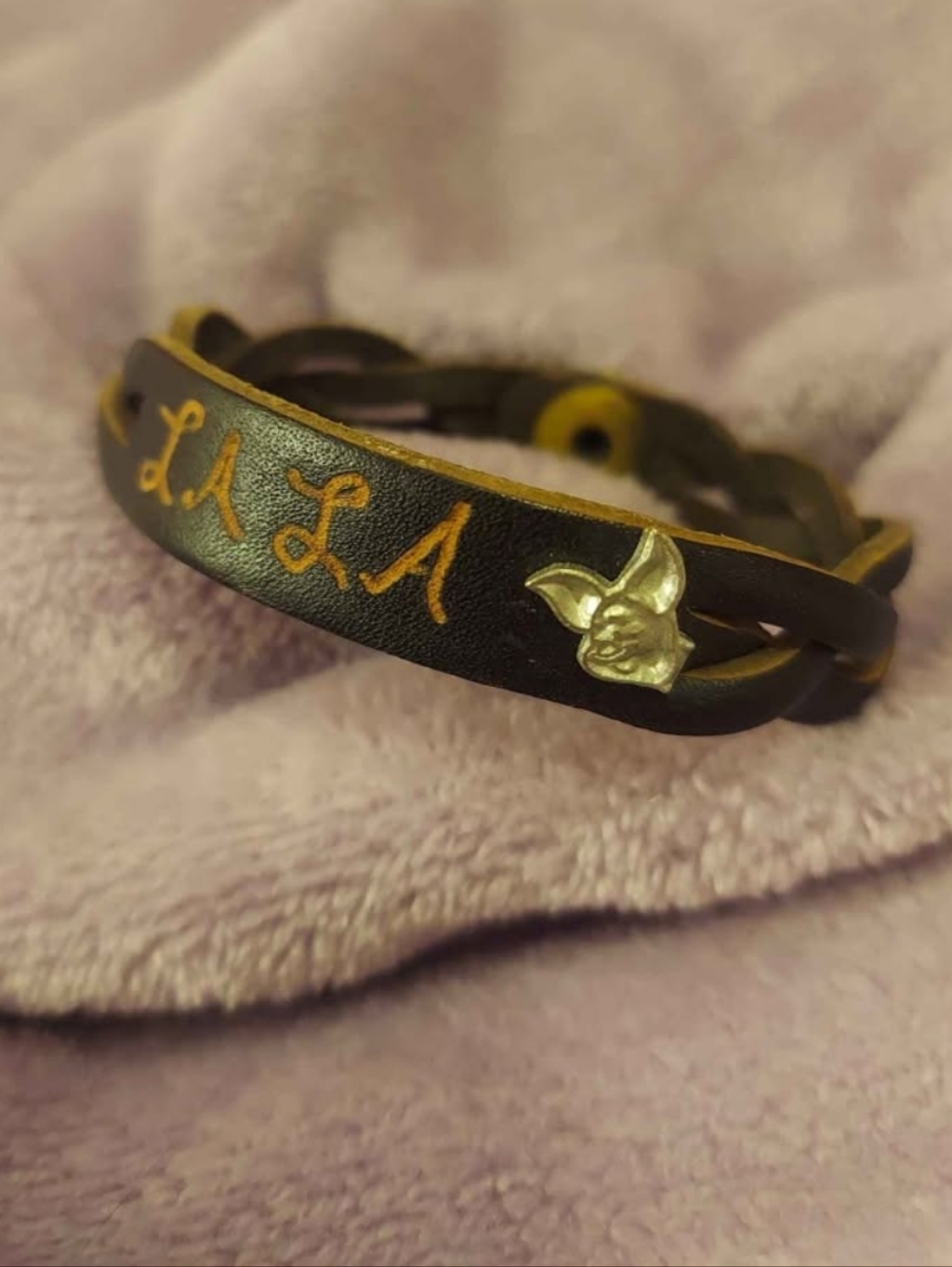 La La Black Leather Wrap Bracelet With Pewter Piglet